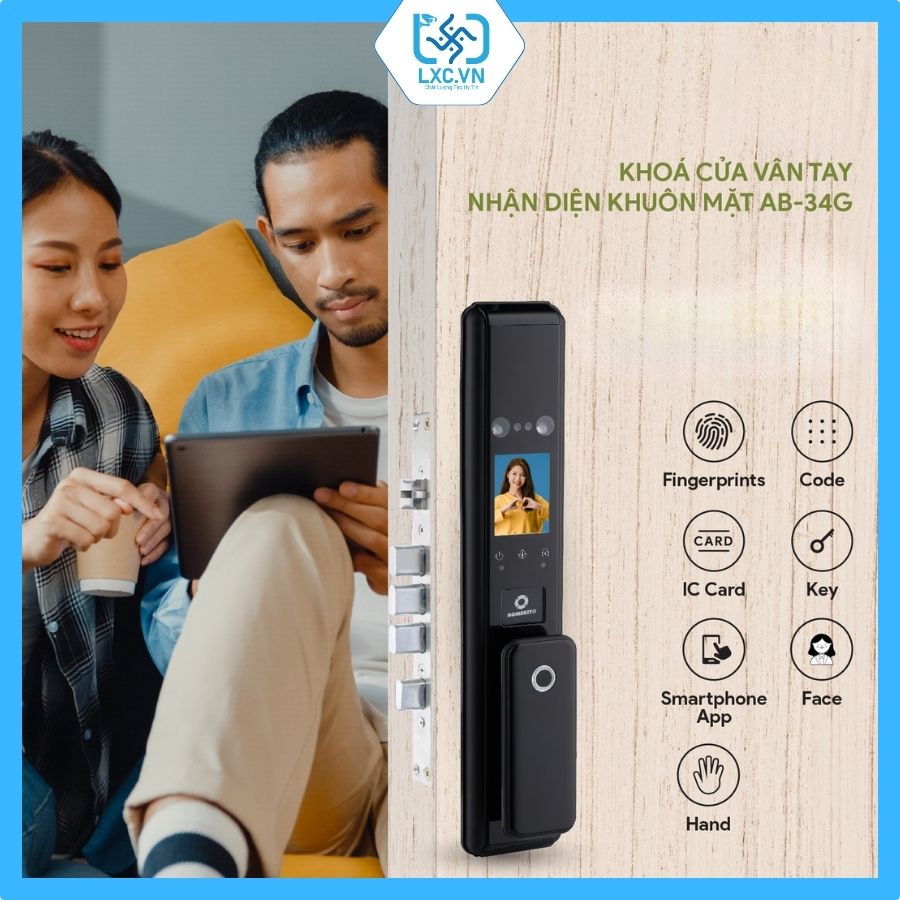 Khóa cửa thông minh nhận diện khuôn mặt 7 in 1 Homekit AB-34G I Chính hãng